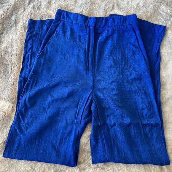 Zara Blue Satin Wide Leg High Waisted Pants - Picture 2 of 10